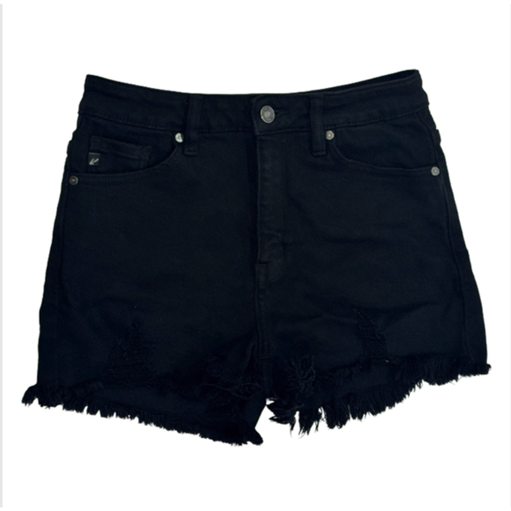 Kancan Distressed Black Denim Shorts with Frayed Bottom